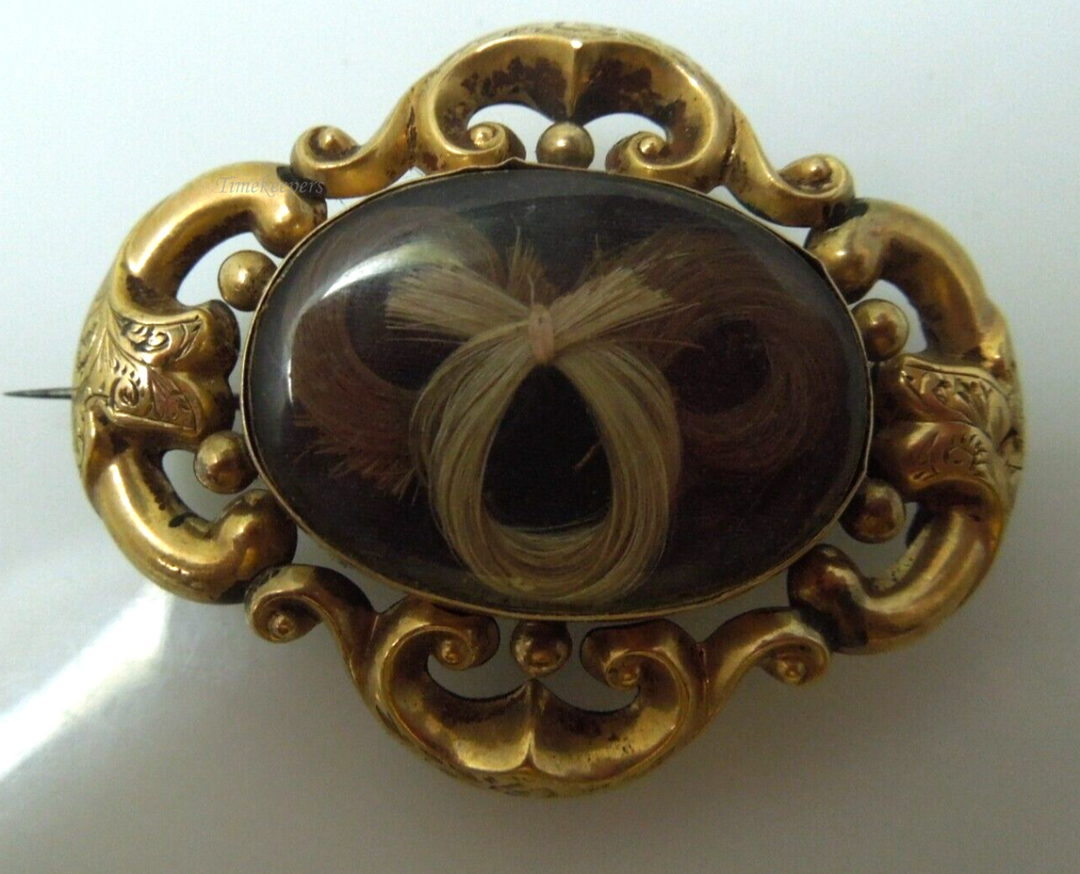 s976 VICTORIAN ANTIQUE 9kt Gold Victorian Mourning Hair Brooch