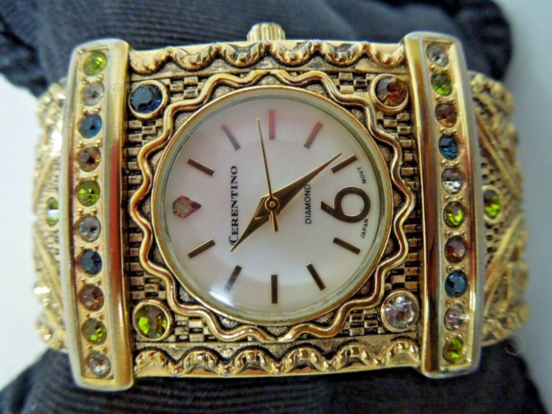 s998 Gold Tone Cerentino Bangle Quartz Watch, Diamond lots of rhinestones,Cuff Bracelet Watch