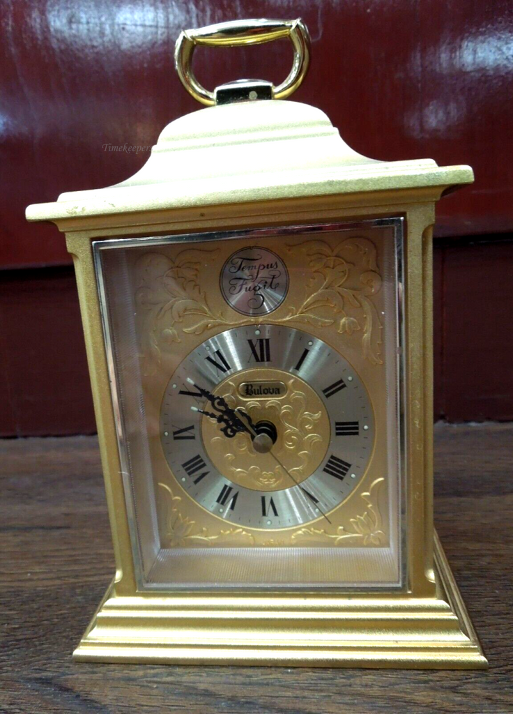 s848 Vintage Jewel Gold Bulova Desk Mantel Clock Tempus Fugit Japan #7 –  TimeKeepersOlive