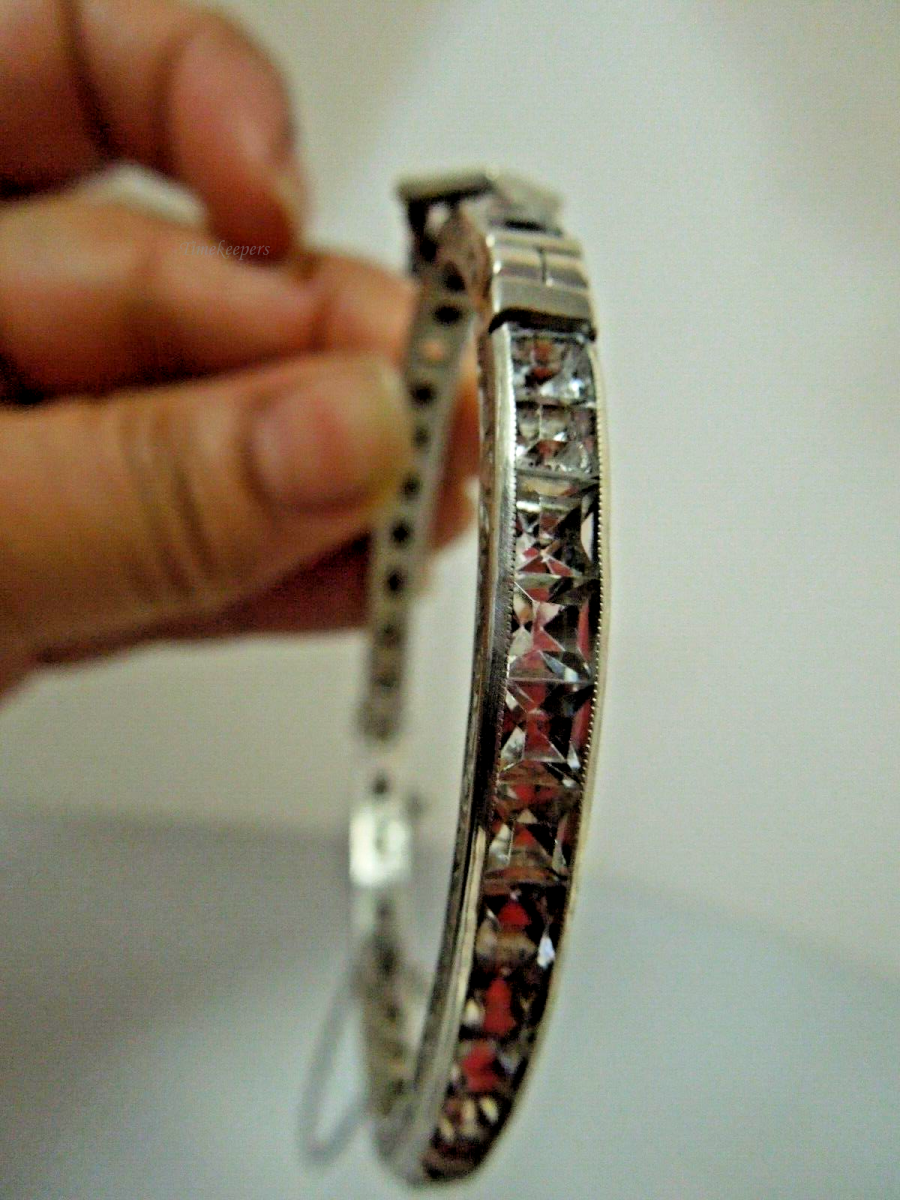 t058 Vintage Sterling Silver Cubic Zirconia Hinged Bracelet