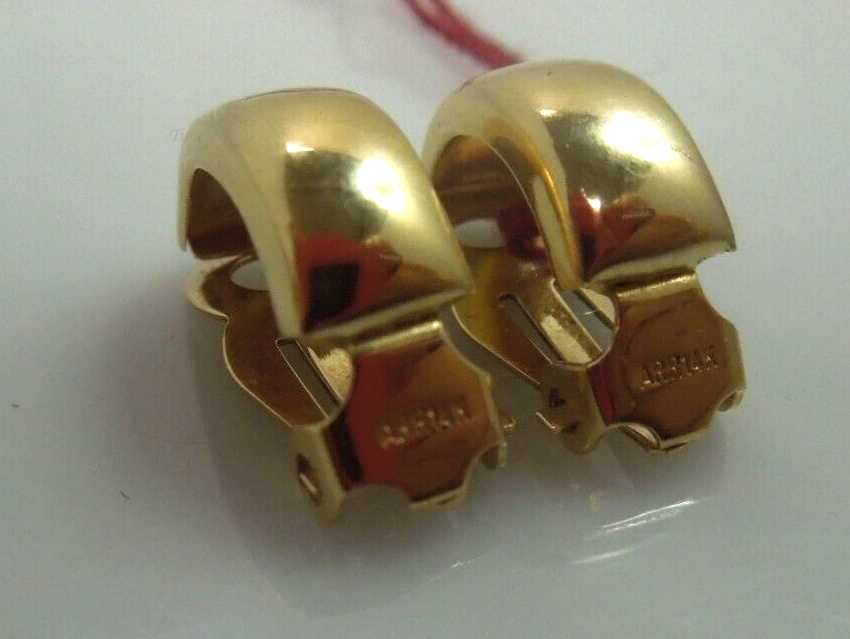 s186 Pretty Pair of 1/2 Hoop Clip On Earrings in 14kt Solid Yellow Gold Signed 2.8g