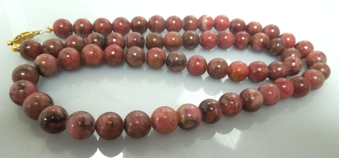 s109 Genuine Rhodonite Natural Gemstone 10mm Necklace 24"