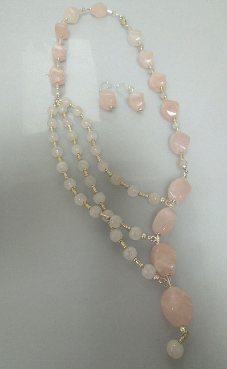 s110 Natural Genuine Rose Quartz Statement Necklace and matching earrings with Sterling Silver Lock 