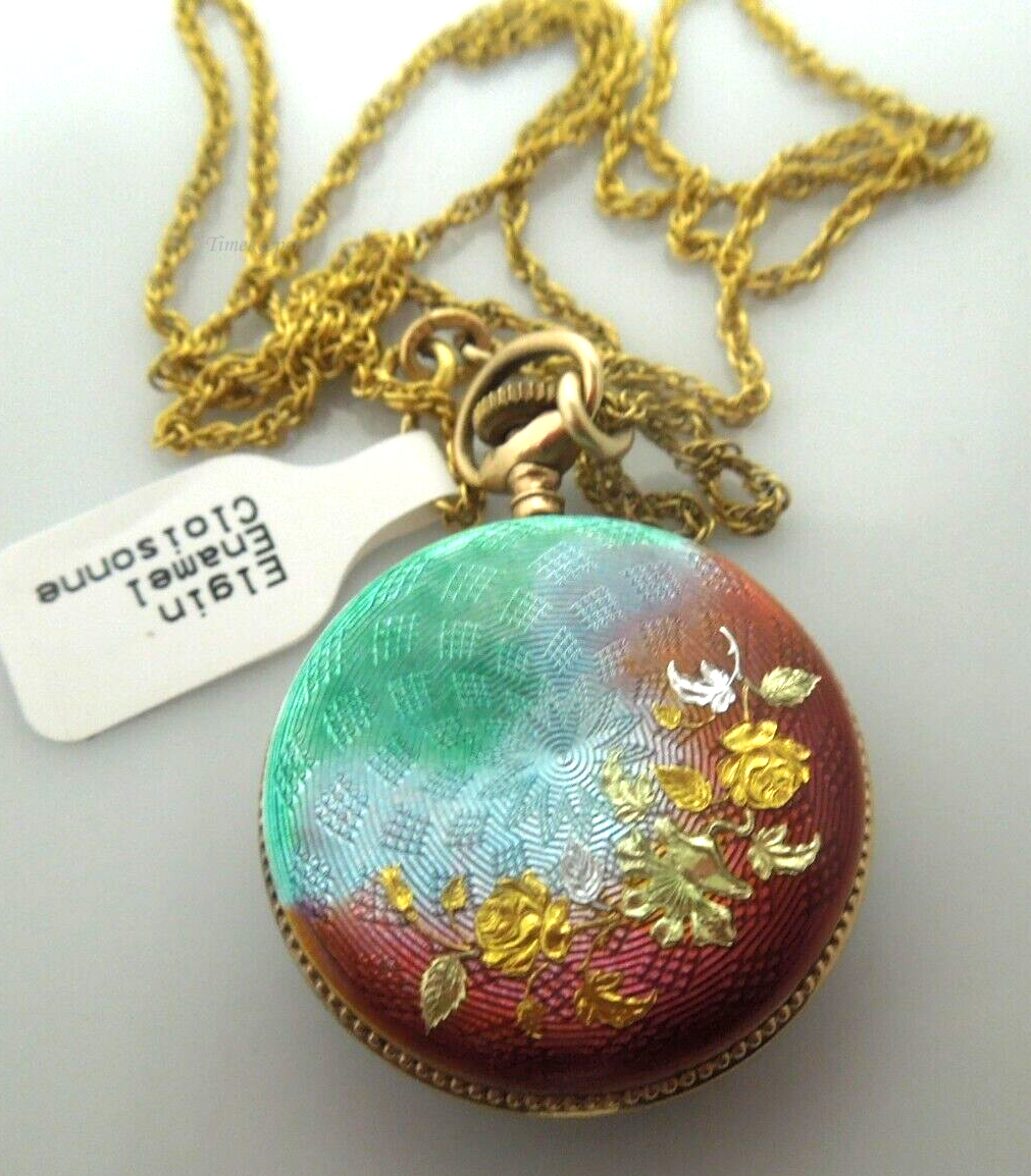 s187 Vintage Elgin Enamel Cloisonne Gold Filled Chain Pocket watch Swiss movement  