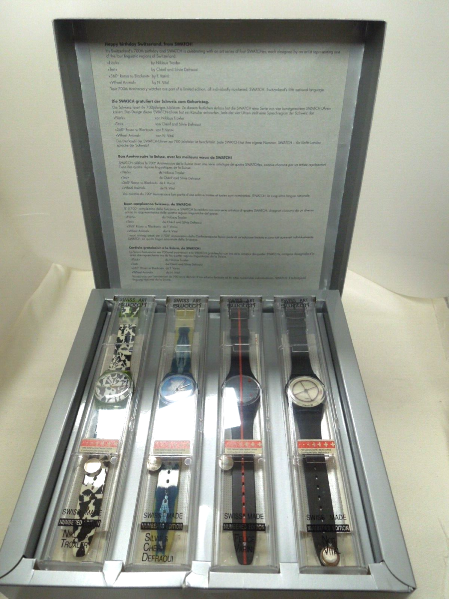 s464 Set of 4 Swatch Watches 700 Year Anniversary Special - Ltd Ed 815 of 5555 - Rare New In Box