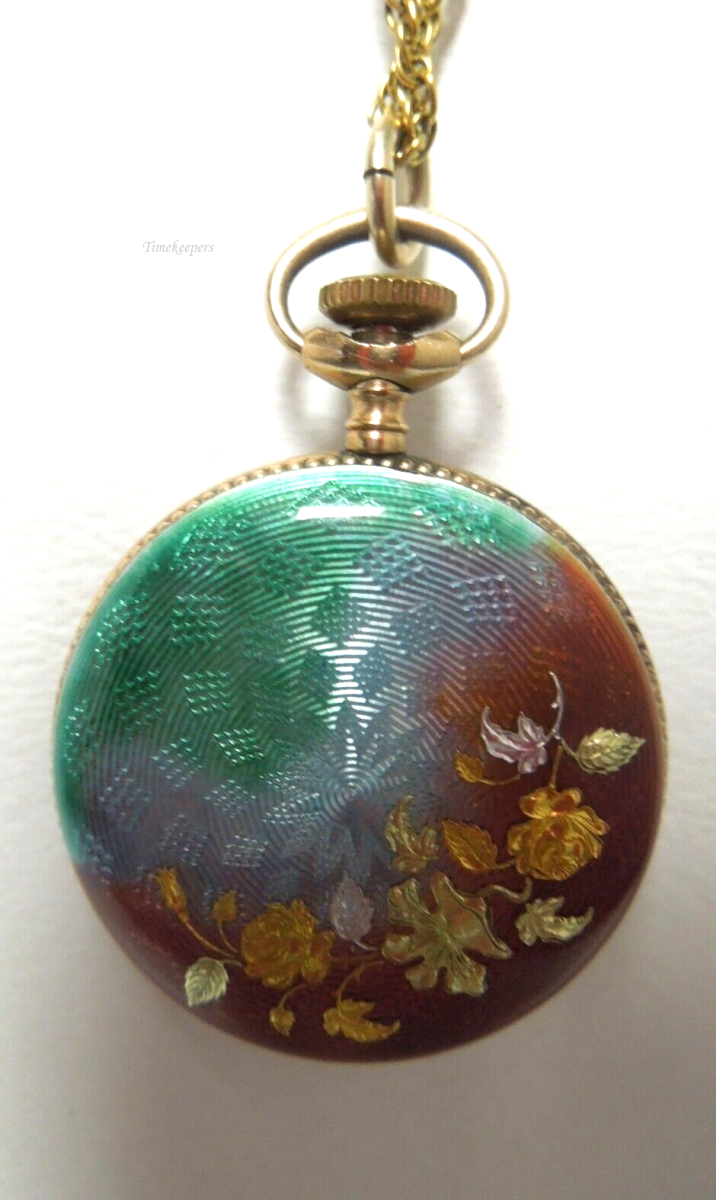 s187 Vintage Elgin Enamel Cloisonne Gold Filled Chain Pocket watch Swiss movement  