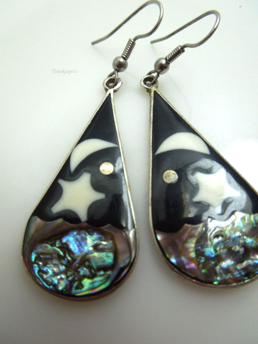 s718 Celestial Earrings, Landscape Earrings, Starry Night Design, Abalone Shell Inlay, Silver Abalone Earrings,