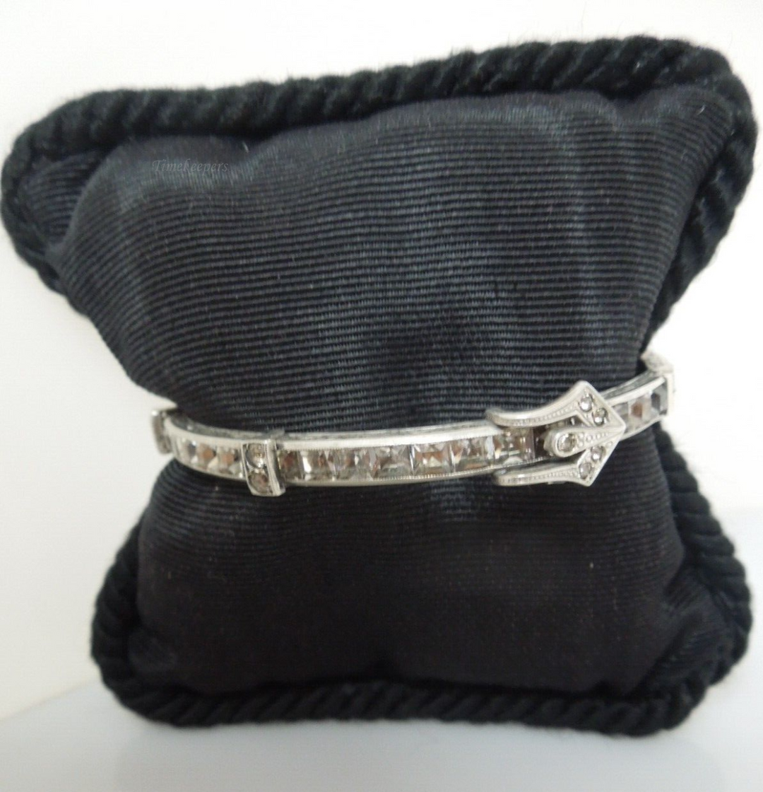 t058 Vintage Sterling Silver Cubic Zirconia Hinged Bracelet