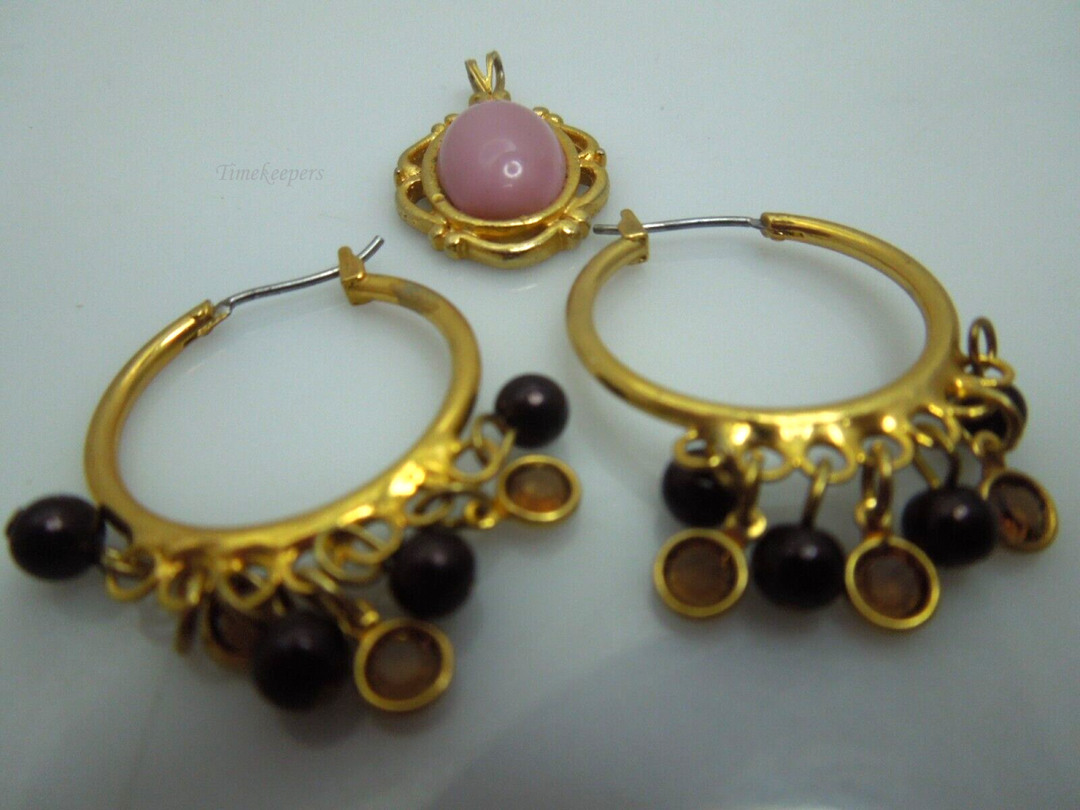 s822 Pretty pair of Gold tone Hoop Earrings and One Pendant