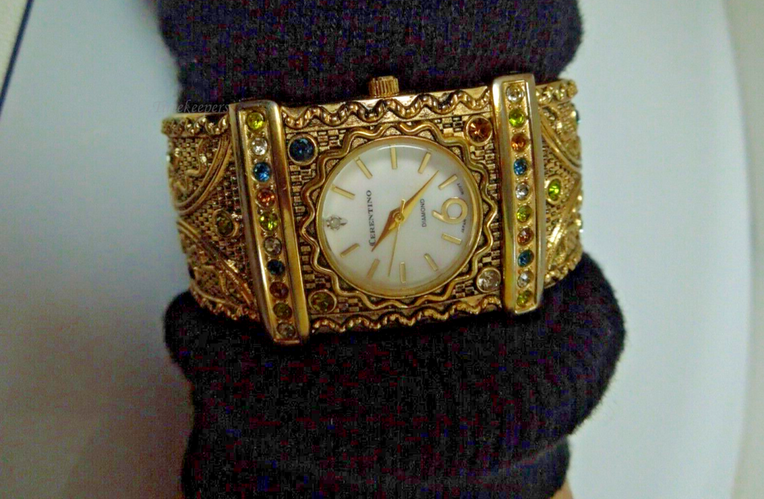 s998 Gold Tone Cerentino Bangle Quartz Watch, Diamond lots of rhinestones,Cuff Bracelet Watch