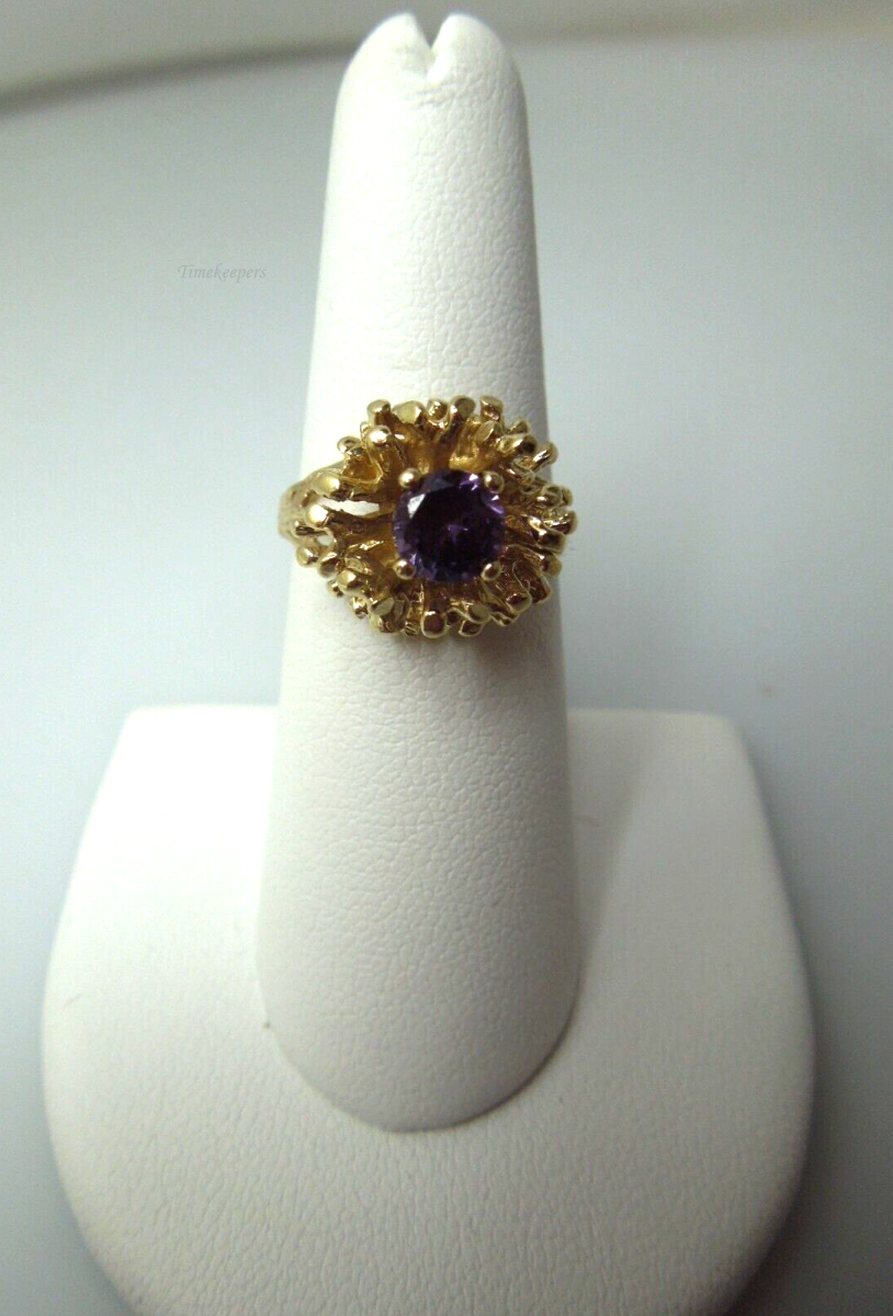 s879 10kt Yellow Gold  Synthetic Amethyst Ring Size 6 3/4  