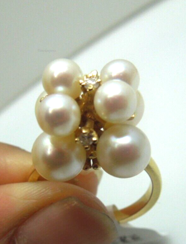 s772 14kt Yellow Gold Pearl Cluster Diamond .50 cts Ring Size 6(USA) Signed 6.2g  