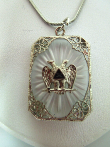 s348 Vintage Art Deco Filigree Glass Pendant in Stainless Steel 