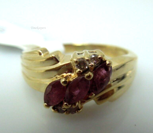 s857 14kt Solid Yellow Gold Ruby Diamond .02 cts Ring Size  5.25(US) Signed