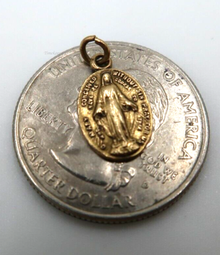 t187 Religious antique French vermeil 10kt Yellow Gold medallion pendant Miraculous medal of Immaculate Conception of Holy Virgin Mary.