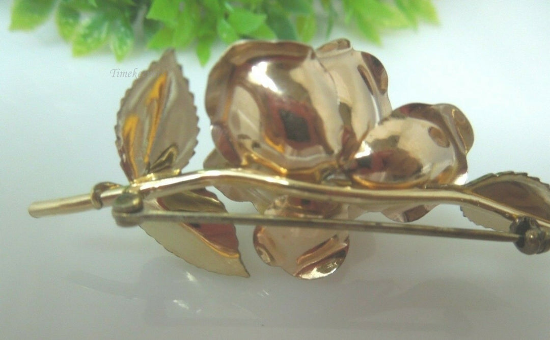 q501 Krementz Brooch Rose and Leaves Gold Tone And Copper Tone