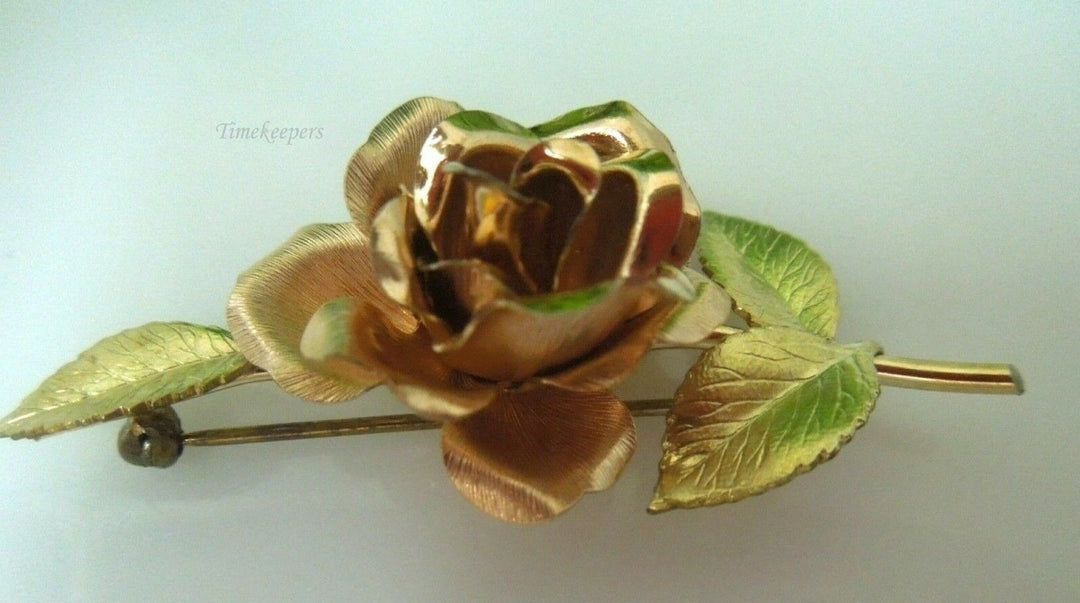 q501 Krementz Brooch Rose and Leaves Gold Tone And Copper Tone