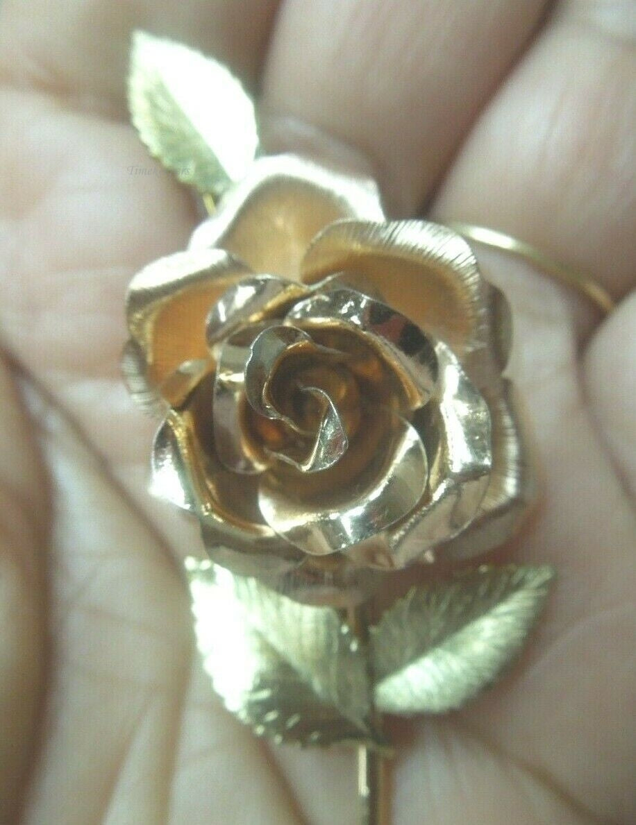 q501 Krementz Brooch Rose and Leaves Gold Tone And Copper Tone