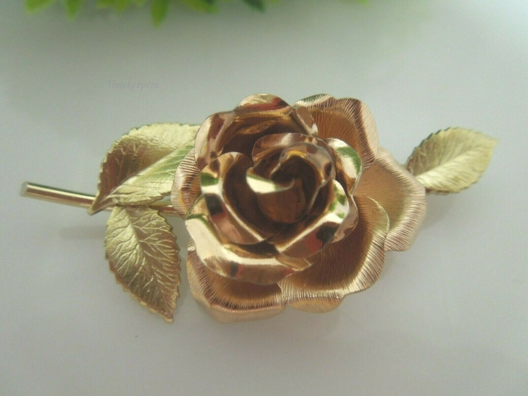 q501 Krementz Brooch Rose and Leaves Gold Tone And Copper Tone