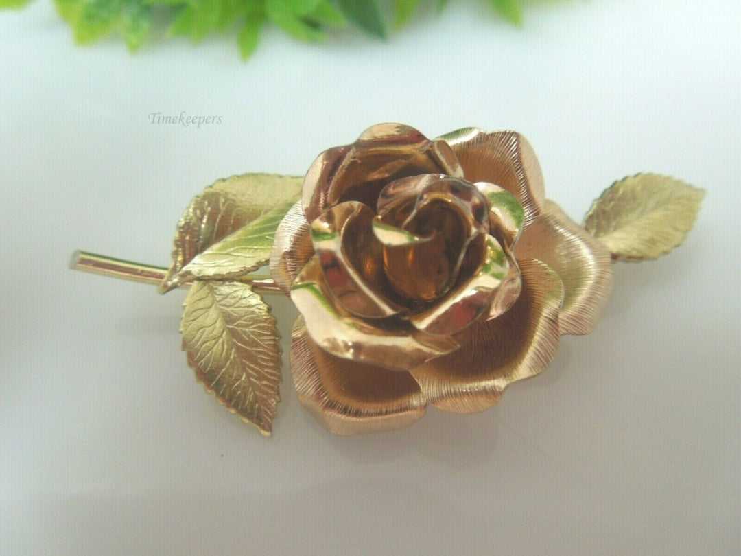 q501 Krementz Brooch Rose and Leaves Gold Tone And Copper Tone