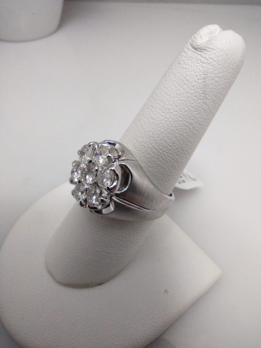 k627 Handsome Men's 14kt Brushed White Gold Diamond Cluster Ring Size 8.5